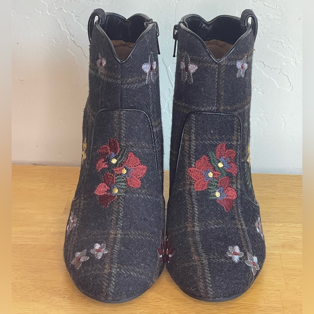 Plaid and Floral Ankle Boots.